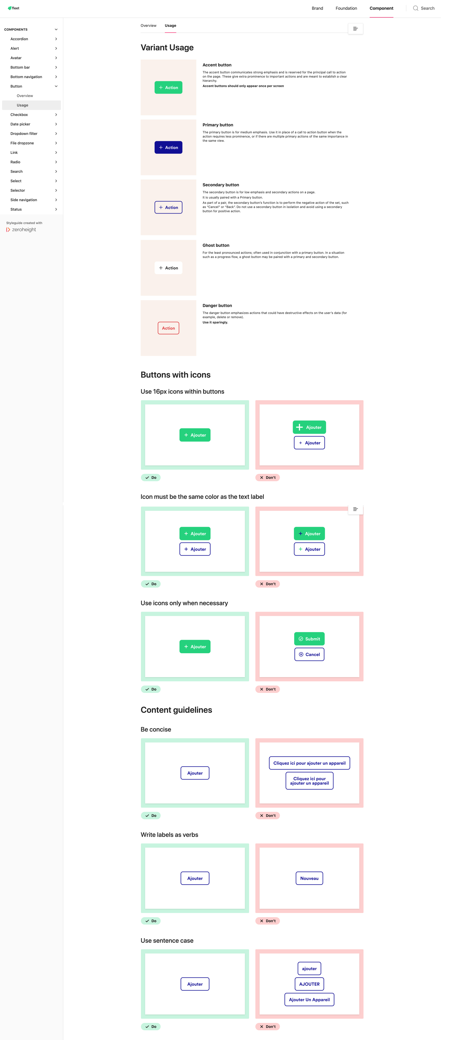 Zeroheight - Component usage