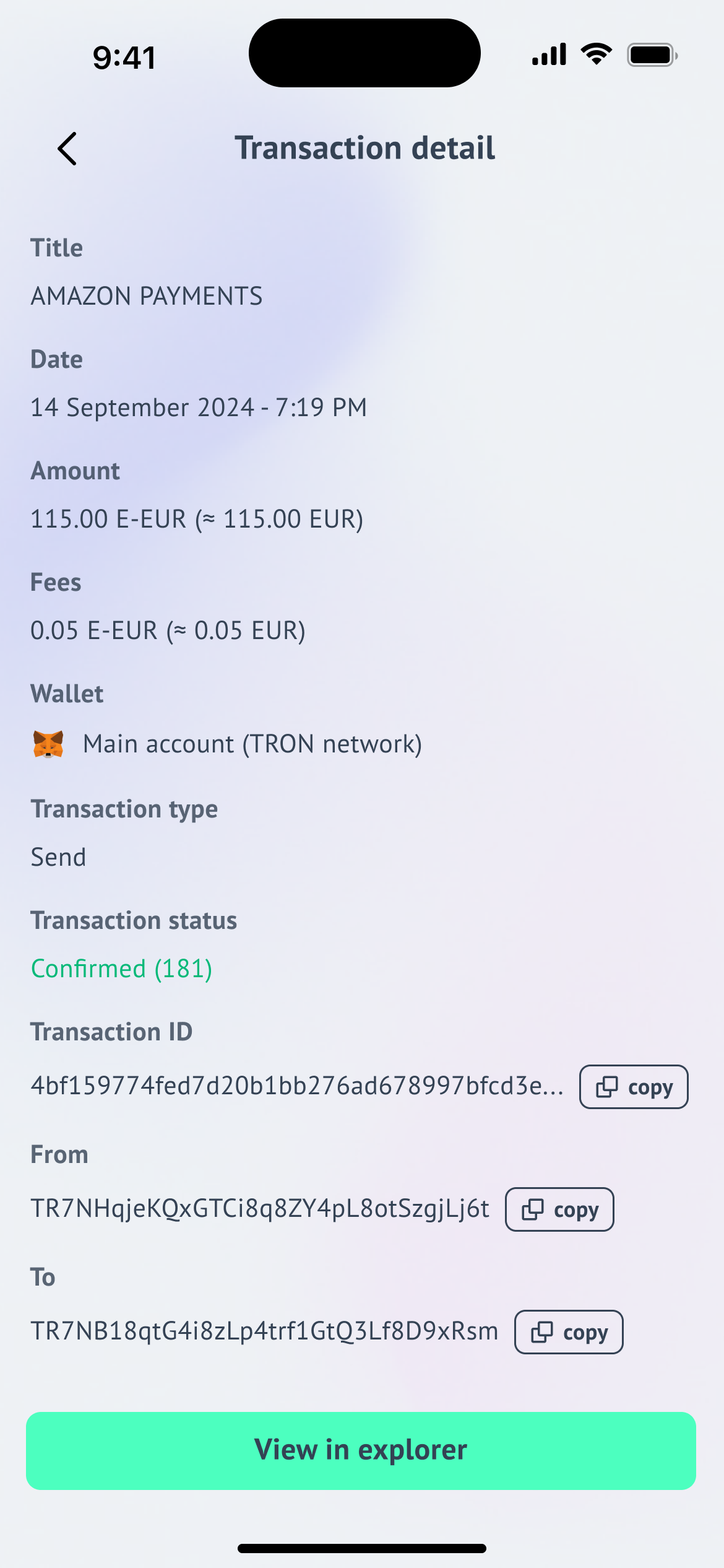 Web 3 wallet - Transaction detail